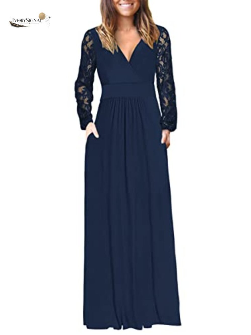 Lace Long Sleeve Maxi Dress V Neck Wrap Formal Party